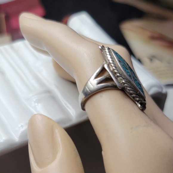 Antique SouthWest Crush Turquoise Inlaid Zuni - Picture 9 of 9